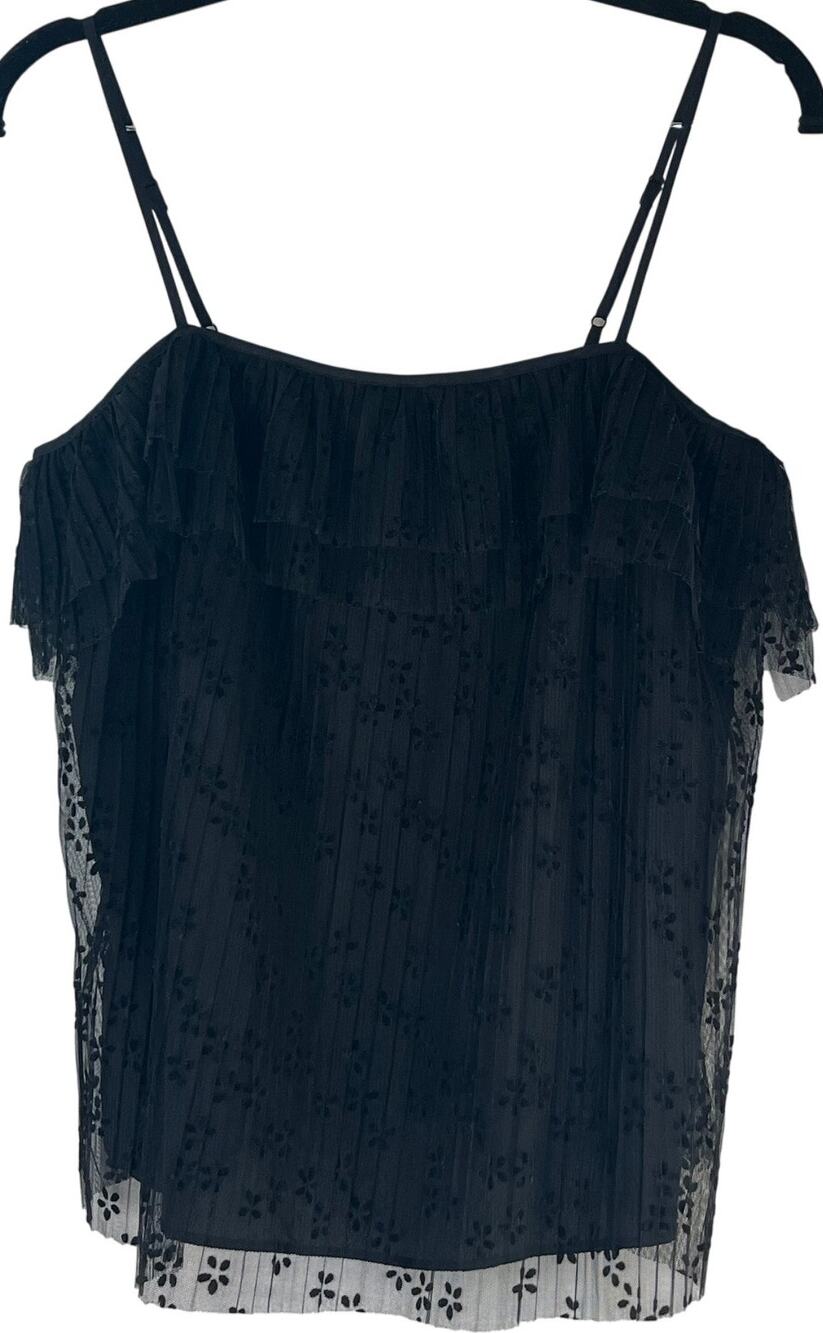 J.Crew Black Crimped Chiffon Lined Spaghetti Strap Side Zip Tank XS